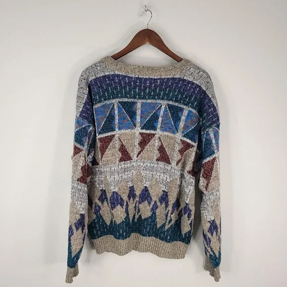Vintage Sweater Graphix Sweater Mens Large Multicolor Cardigan Aztec Knit 90s